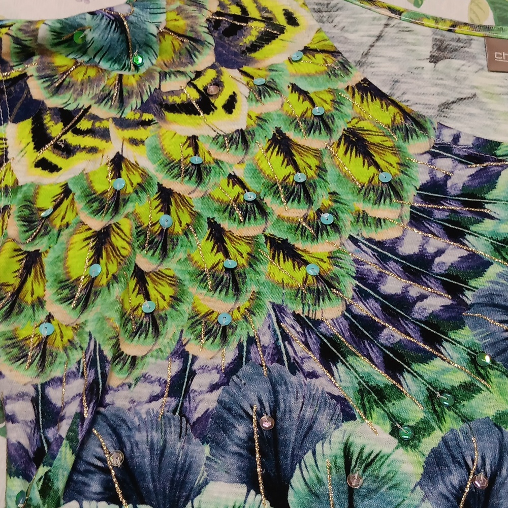 Vibrant Green And Purple Chico's Top - Picture 3 of 4